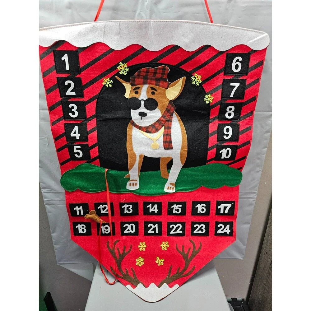 Corgi Christmas Advent Calendar Felt 24 Pocket Dog Countdown Wall Hanging